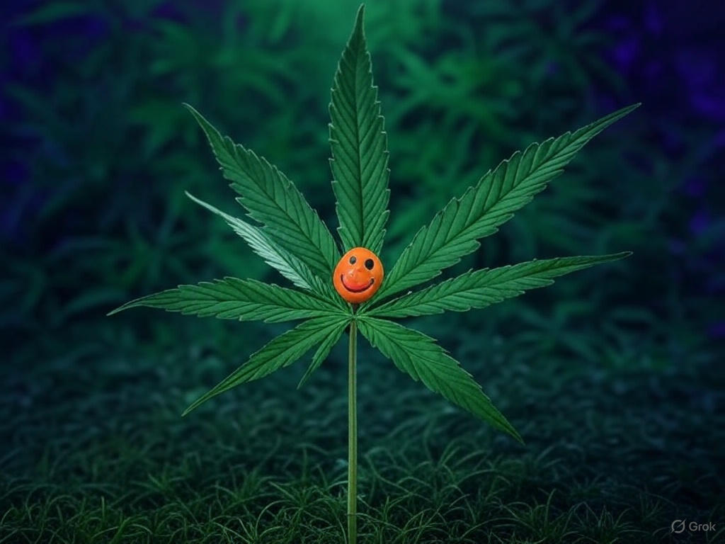 a cannabis leaf with a smile