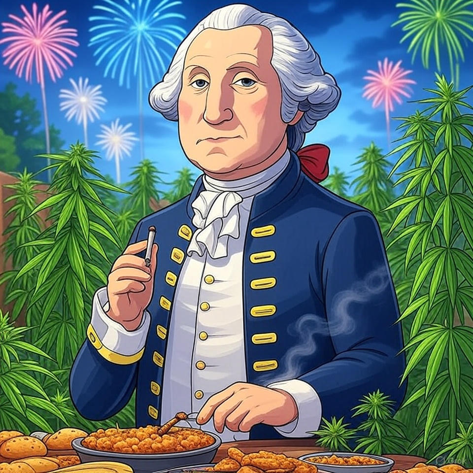 george washington cartoon smoking herb on the 4th of july